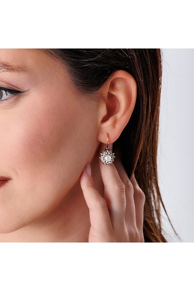 Atelier LEO Handmade Jewellery Classic Luminous Pearl Copper Handmade Crystal Stone Blackening Free Women's Earrings with Special Box