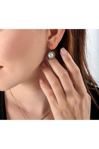 Atelier LEO Handmade Jewellery Pearl Grace Copper Hand Made Crystal Stone Blackening Free Women's Earrings Special Boxed