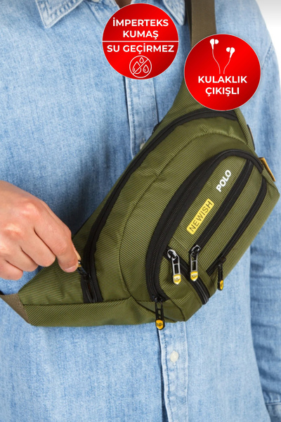 CERFF LEATHER CLUP Geantă de umăr și talie din material kaki Imperteks cu ieș...