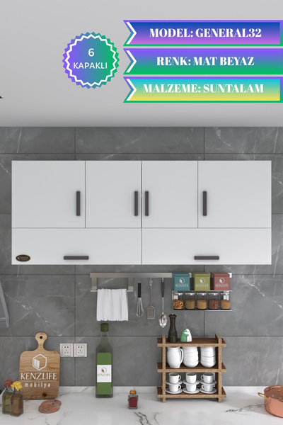 Kenzlife Hazır Mutfak General Byz 060*150*22 Mutfak Banyo Dolabı Kapaklı Raflı