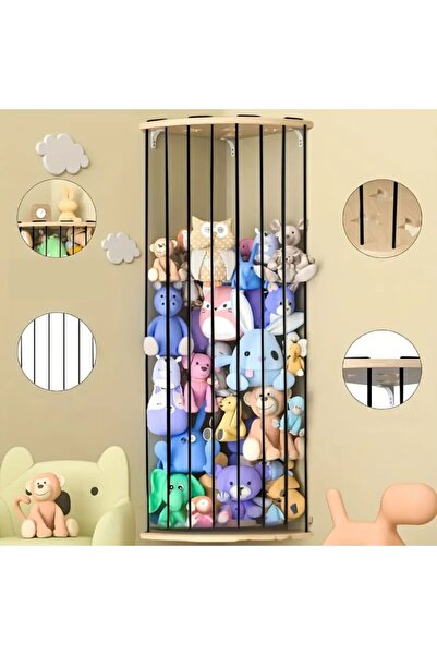 Handmade Oyuncak Deposu Siyah Lastikli Köşe Rafı Yerden Tasarruf Peluş Oyuncak Rafı Oyuncak Saklama