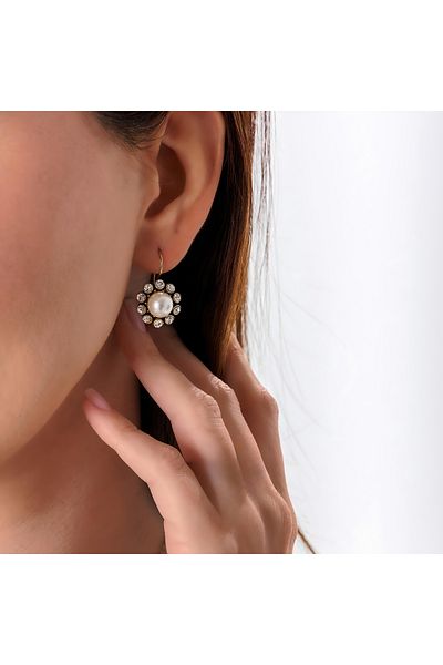 Atelier LEO Handmade Jewellery Pearl Gutted Copper Hand Made Crystal Stone Blackening Free Women's Earrings Special Boxed
