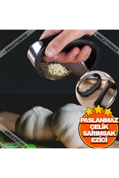SH TICARET Stainless Steel Garlic Crusher with Ruby Handle