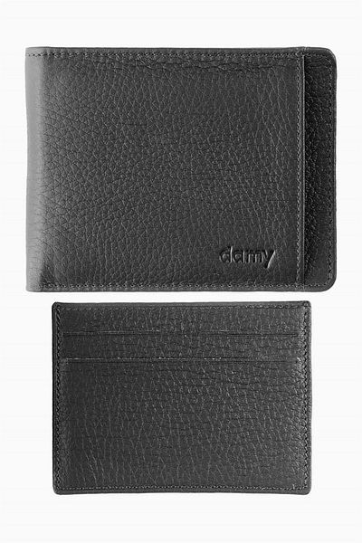 DAMY Genuine Leather Men's Wallet with Removable Compartment 340mg - Black