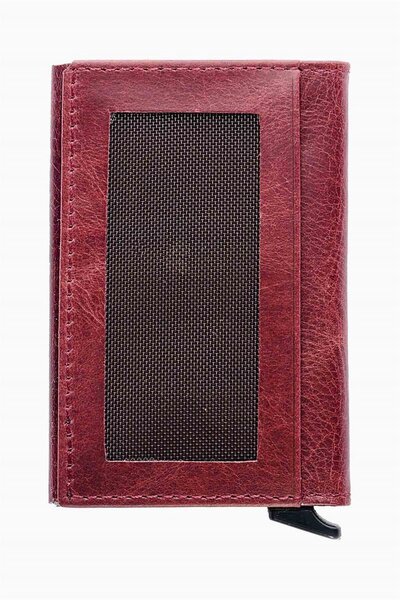 DAMY Genuine Leather Unisex Mechanized Card Holder 611Cr - Claret Red