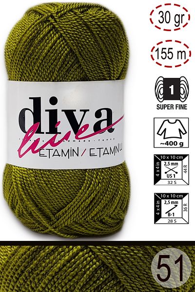 Diva İplik Diva Etamin Business Orlon 51 Oil Green