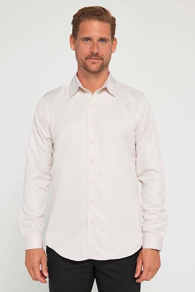 Tudors Pánská Slim Fit košile Stone Color - Dlouhý rukáv, Snadné žehlení, Prodyšná, Kravata, 4 sezóny