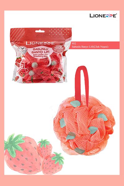 Lionesse Soap Bath Loofah 952 - Strawberry Scented, Travel Size, Bpa Free, Soft Texture