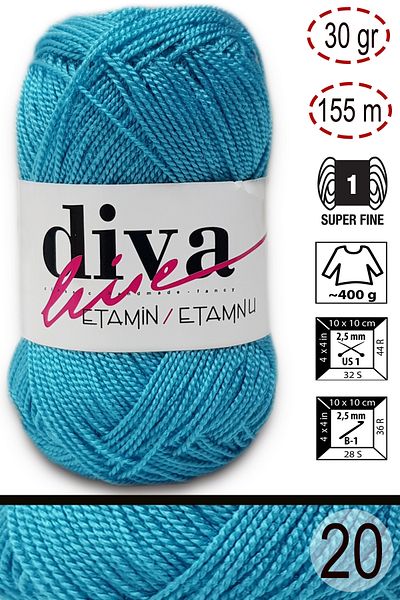 Diva İplik Diva 20 Light Turquoise Orlon Business Etamine