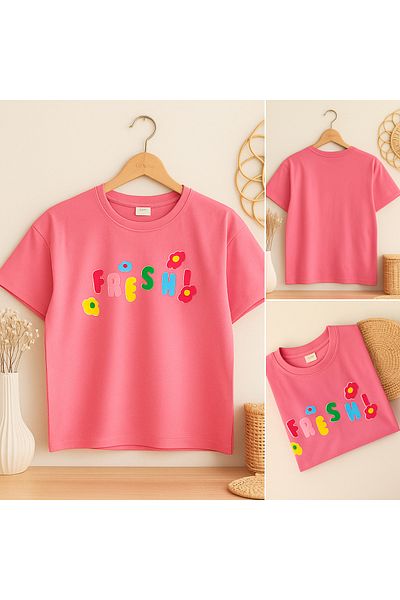 KURGAN TEKSTİL Tricou imprimat cu mânecă scurtă și gât rotund pentru fete