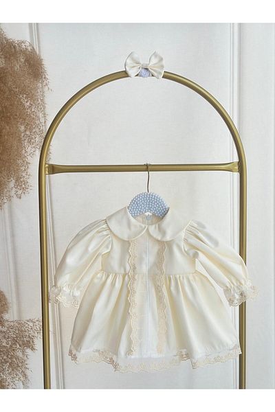 Hobidik Baby Girl Cream Front Guipure Lace Dress Set