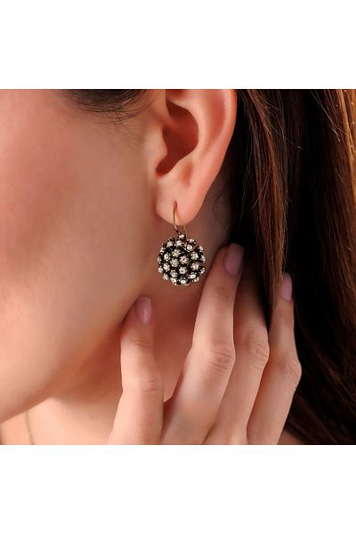 Atelier LEO Handmade Jewellery Gürs Copper Handmade Crystal Stone Blackening Free Women's Earrings with Special Box