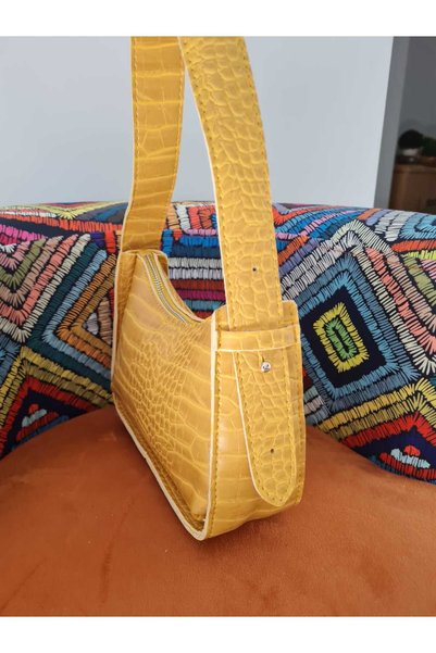 YMZBAG Sarı Kadın Kroko Desenli Baget Çanta