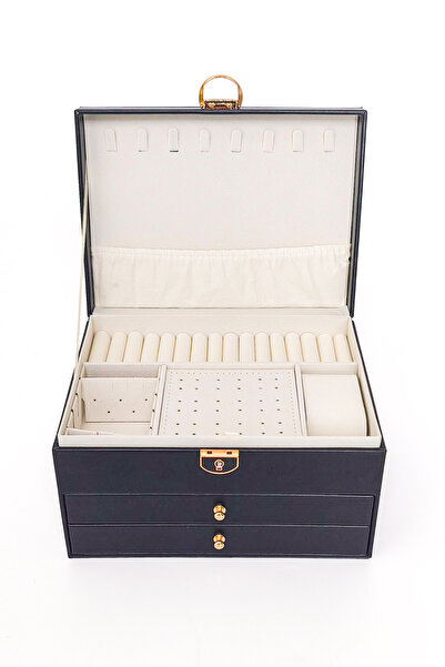 Ecrou Modern 2 Çekmeceli Takı Mücevher Kutusu Organizer Düzenleyici Siyah 13 X 23 X 10 Cm