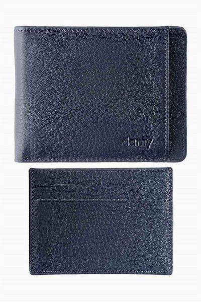 DAMY Genuine Leather Men's Wallet with Removable Compartment 340mg - Navy Blue