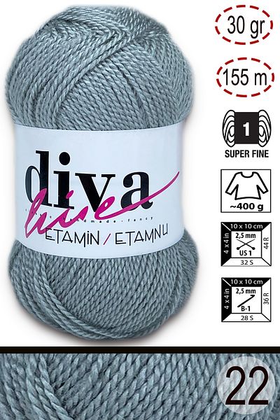 Diva İplik Diva Etamin Work Orlon 22 Ανοιχτό Γκρι