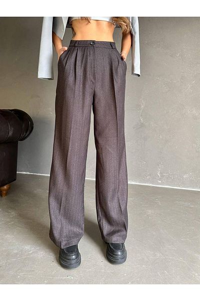 Vuntal BUTİK High Waist Striped Classic Palazzo Trousers 4073