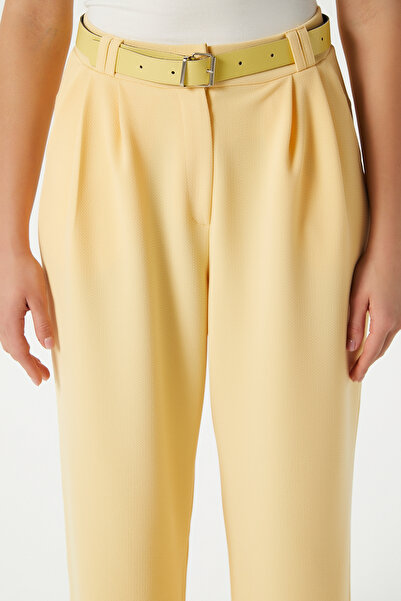 Ritnice Kadın Rena Kemerli Likralı Sarı Palazzo Pantolon