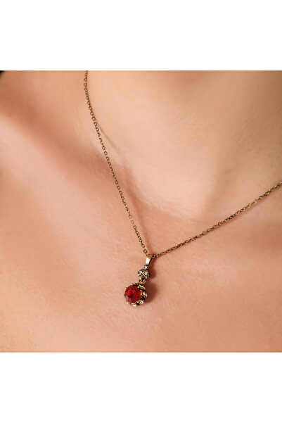 Atelier LEO Handmade Jewellery KAZ AYAĞI BORDO BAKIR EL YAPIMI KRİSTAL TAŞLI KARARMA YAPMAZ KADIN KOLYE KUTULU