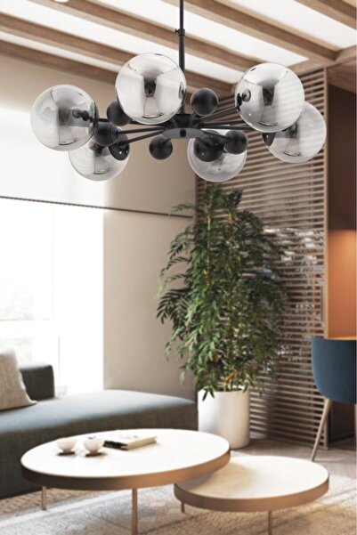 İstanbul Avize İstanbul Avize Nairobi 6'lı Siyah Kasa Füme Glop Camlı Avize