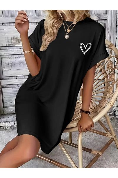Pink Sky Rochie tricou cu mânecă scurtă pentru femei de mărime mare, cu decolteu, cămașă de noapte
