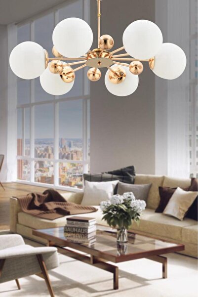 İstanbul Avize İstanbul Avize Nairobi 6'lı Gold Kasa Beyaz Glop Camlı Avize