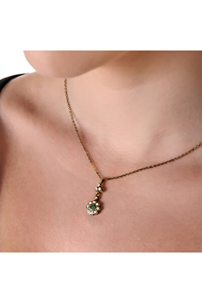 Atelier LEO Handmade Jewellery HARMONİ MİNİ ÇİÇEK YEŞİL BAKIR EL YAPIMI KRİSTAL TAŞLI KARARMA YAPMAZ KADIN KOLYE KUTULU