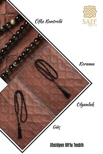 Saff Doğal Taş Certified Natural Obsidian 99 Rosary