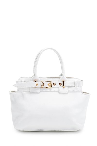 minebag Belt Detailed Faux Leather Women's Crossbody Bag Despina White