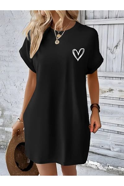 Pink Sky Rochie tricou cu mânecă scurtă pentru femei de mărime mare, cu decolteu, cămașă de noapte