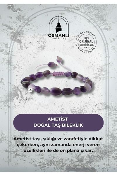 OSMANLI DOĞAL TAŞ Amethyst Natural Cut Natural Stone Bracelet