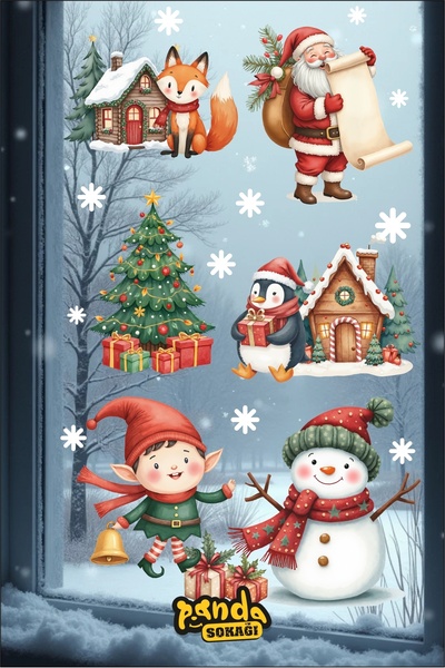 PANDA SOKAĞI Set de autocolante de Crăciun cu vulpe drăguță, pinguin și om de zăpadă, autoadezive