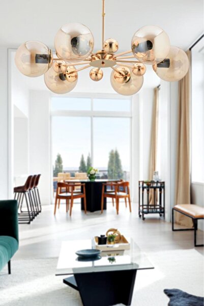 İstanbul Avize İstanbul Avize Nairobi 6'lı Gold Kasa Sarı Glop Camlı Avize