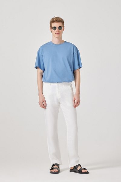 muzzo jeans Regular Fit White 100% Linen Trousers