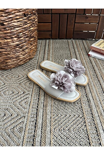 Behtah Kundura Women's Summer Rose Detailed Women's Slippers Sandals Comfortable Light Sole