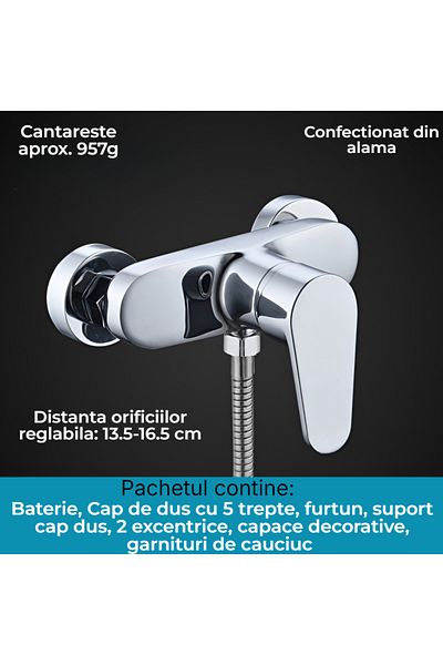 BiXXBi Set Baterie Cada sau Dus BiXXBi, Para, Furtun, Suport, Cartus Ceramic, Aerator Neopearl, Monocomanda