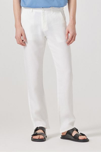 muzzo jeans Regular Fit White 100% Linen Trousers