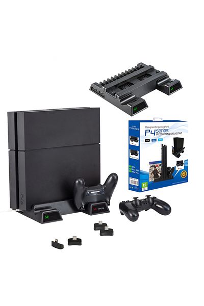 BiXXBi Stand Incarcare si Statie de Racire PS4/Pro/Slim, Organizator 12 Jocuri, Cooler 2 Ventilatoare, 4 Do