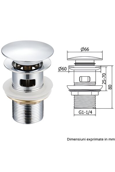 BiXXBi Premium Chrome Basin Faucet, Pop-Up, For Basin With Overflow, Stainless Steel and Brass