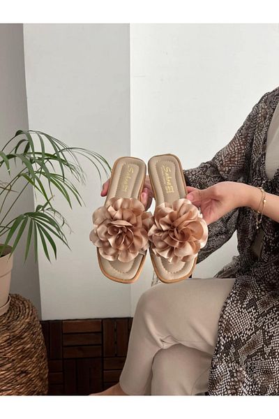 Behtah Kundura Women's Summer Rose Detailed Women's Slippers Sandals Comfortable Light Sole