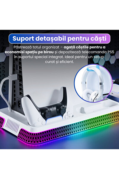 BiXXBi Stand Vertical cu Functie de Racire (Cooler), PS5 / PS5 Slim / PS5 Pro, Iluminare RGB, 3 Porturi USB