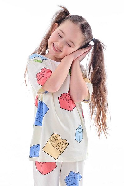 ZUZUNGA Set de pijamale pentru copii cu modele blocuri de culoare
