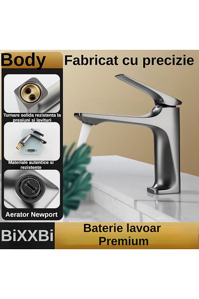 BiXXBi Baterie Bath X, Cupru, Aerator Newport, Cartuș Ceramic, Premium, Design Modern, Gri