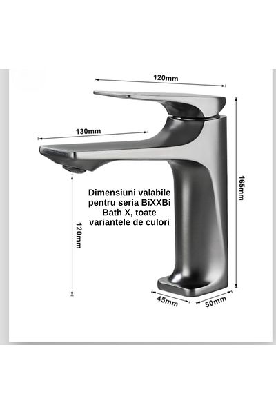 BiXXBi Baterie Bath X, Cupru, Aerator Newport, Cartuș Ceramic, Premium, Design Modern, Gri