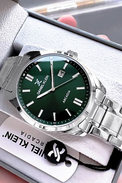 Daniel Klein Men's Wristwatch 3 Atm Waterproof Silver Color Steel Cord Natural Stone Bracelet Cbk89