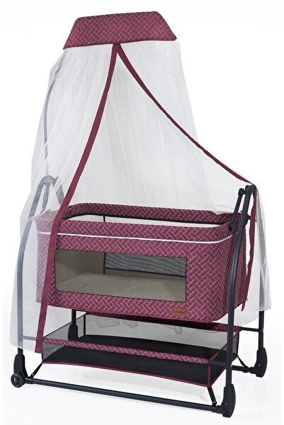 Lentini Monza Anneyanı Lux Tekerlekli Fileli Sabitlemeli Cibinlikli Katlanır Portatif Sepet Beşik