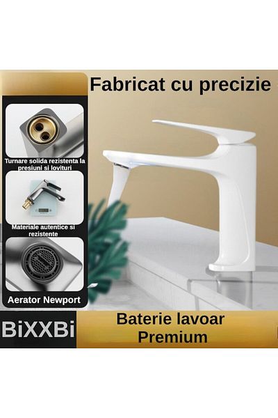 BiXXBi Baterie Bath X, Cupru, Aerator Newport, Cartuș Ceramic, Premium, Design Modern, Alb
