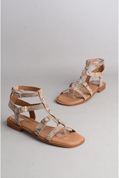 SEÇ KUNDURA SELECȚI 16222 SANDALE GLADIATOR DE DAMĂ DIN PIELE VERITABILĂ BEJ ȘARPE