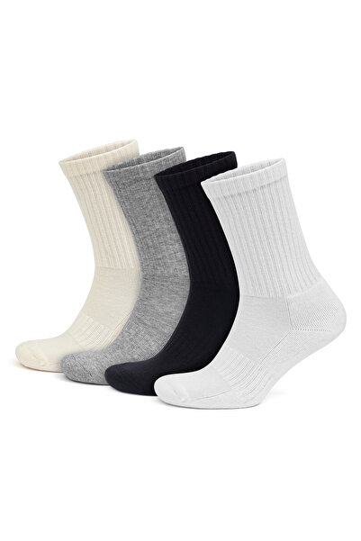 Go With 4’lü Organik Pamuk Taban Altı Havlulu Erkek Kadın Ribana Örgü Dikişşiz Retro Spor Tenis Çorap 3504