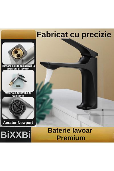 BiXXBi Baterie Bath X, Cupru, Aerator Newport, Cartuș Ceramic, Premium, Design Modern, Negru